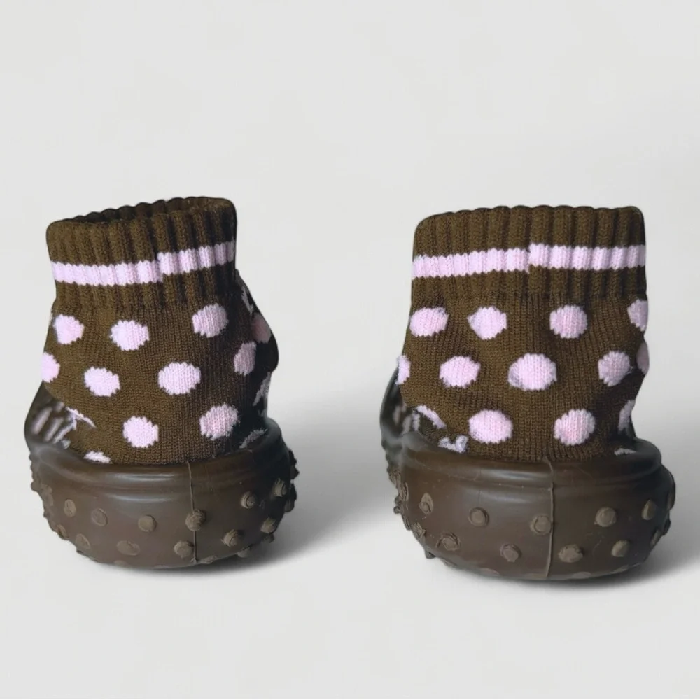 Skidders Brown Baby Shoes with Pink Polka Dots Size 8 / 24M Walker